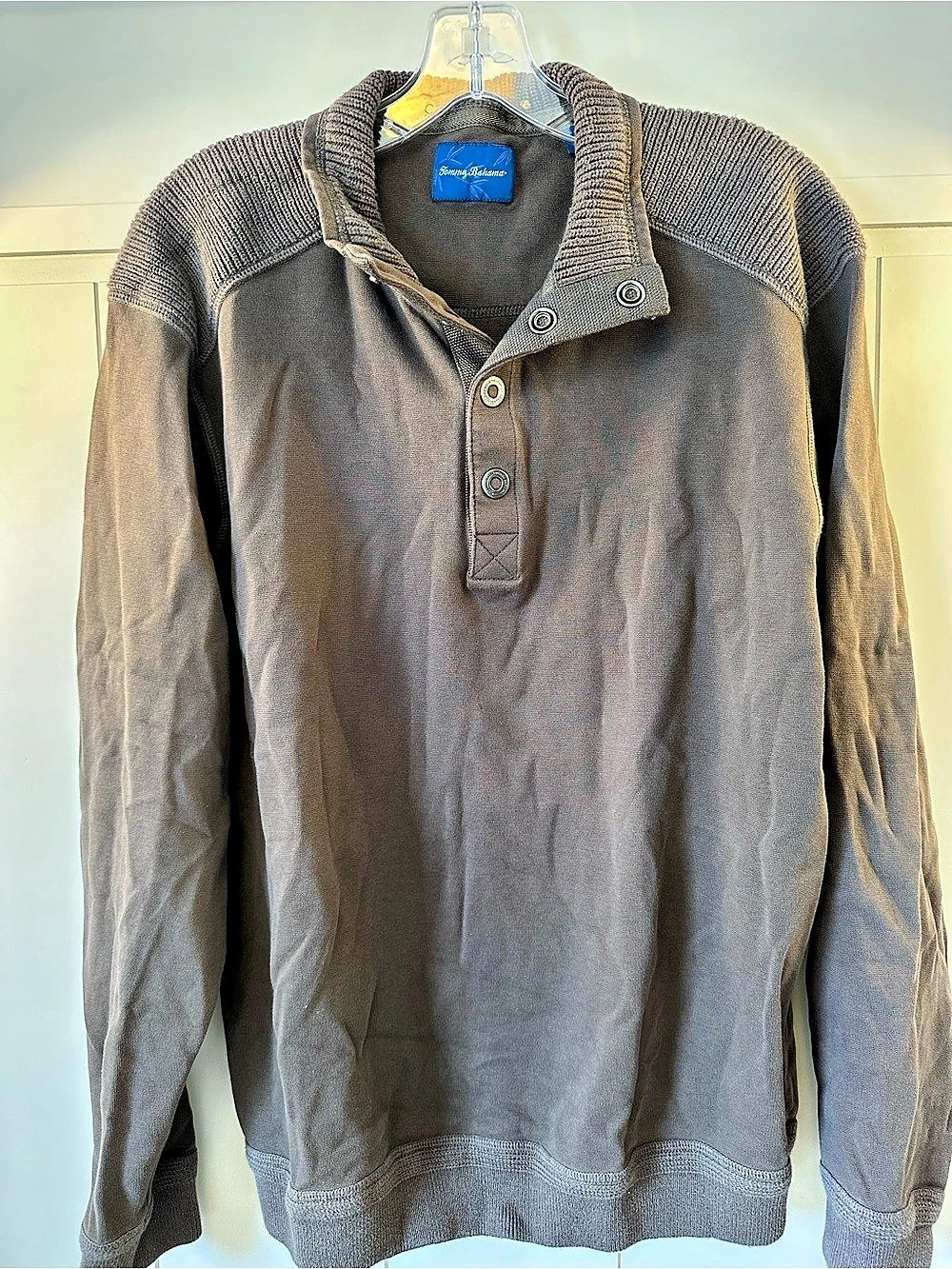 Tommy Bahama Seabridge Snap Mock Neck Sweatshirt Brown Large